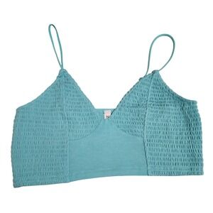 ZENANA Teal Blue Smocked Crop Cami Top‎ Women's 1X